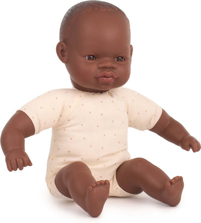 Miniland Babypuppe mit Stoffkörper – afrikanisch 32 cm – mit Vanilleduft – wasserfest – 10 Monate
