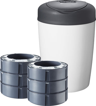 Tommee Tippee Simplee Sangenic Windeleimer-Starterset mit 6 Nachfüllkassetten, für garantierten Schutz vor schlechten Gerüchen und Bakterien*, 100 % recycelter Rahmen