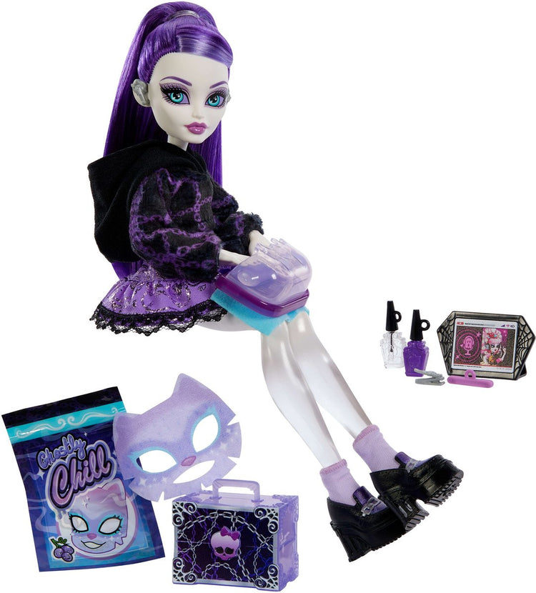 Monster High Self-Scare Secrets – Spectra Findergeist Modepuppe mit 13 realistischen Accessoires