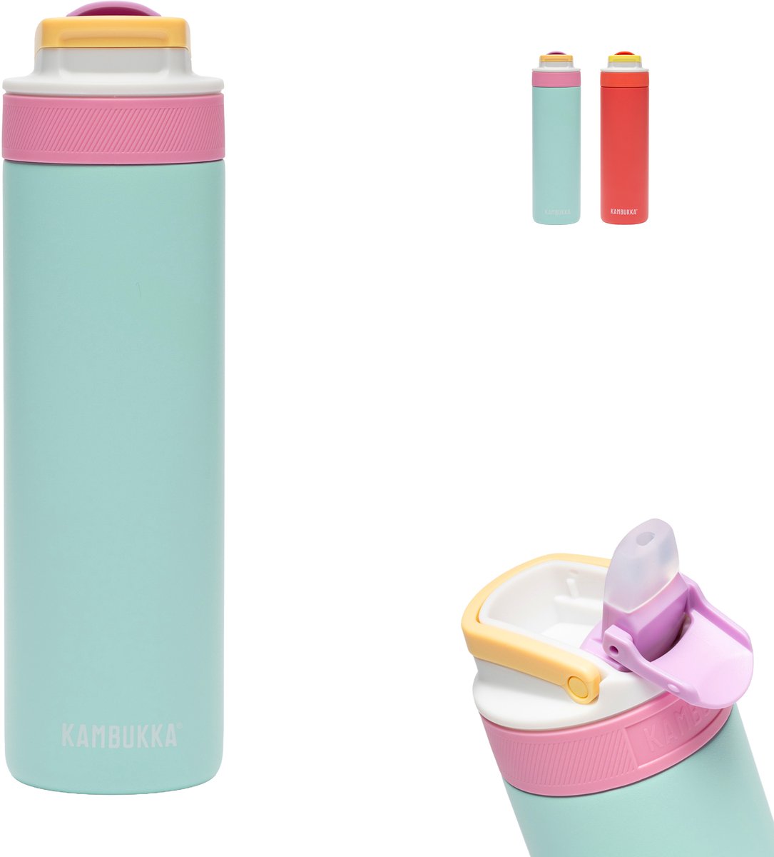 Kambukka Lagoon isolierte Wasserflasche 600 ml – Ice Pop mit integriertem Strohhalm – Jelly Mint Türkis