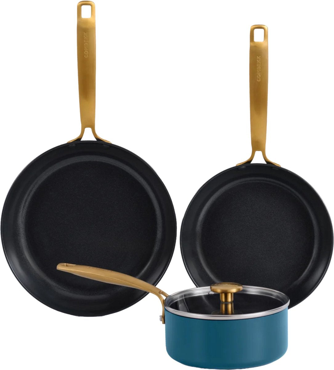 Combekk Element Expert Pfannenset 4-teilig – PFAS-frei – 100 % recyceltes Aluminium – Antihaft-Keramik-Antihaftbeschichtung – induktionsgeeignet – Blau
