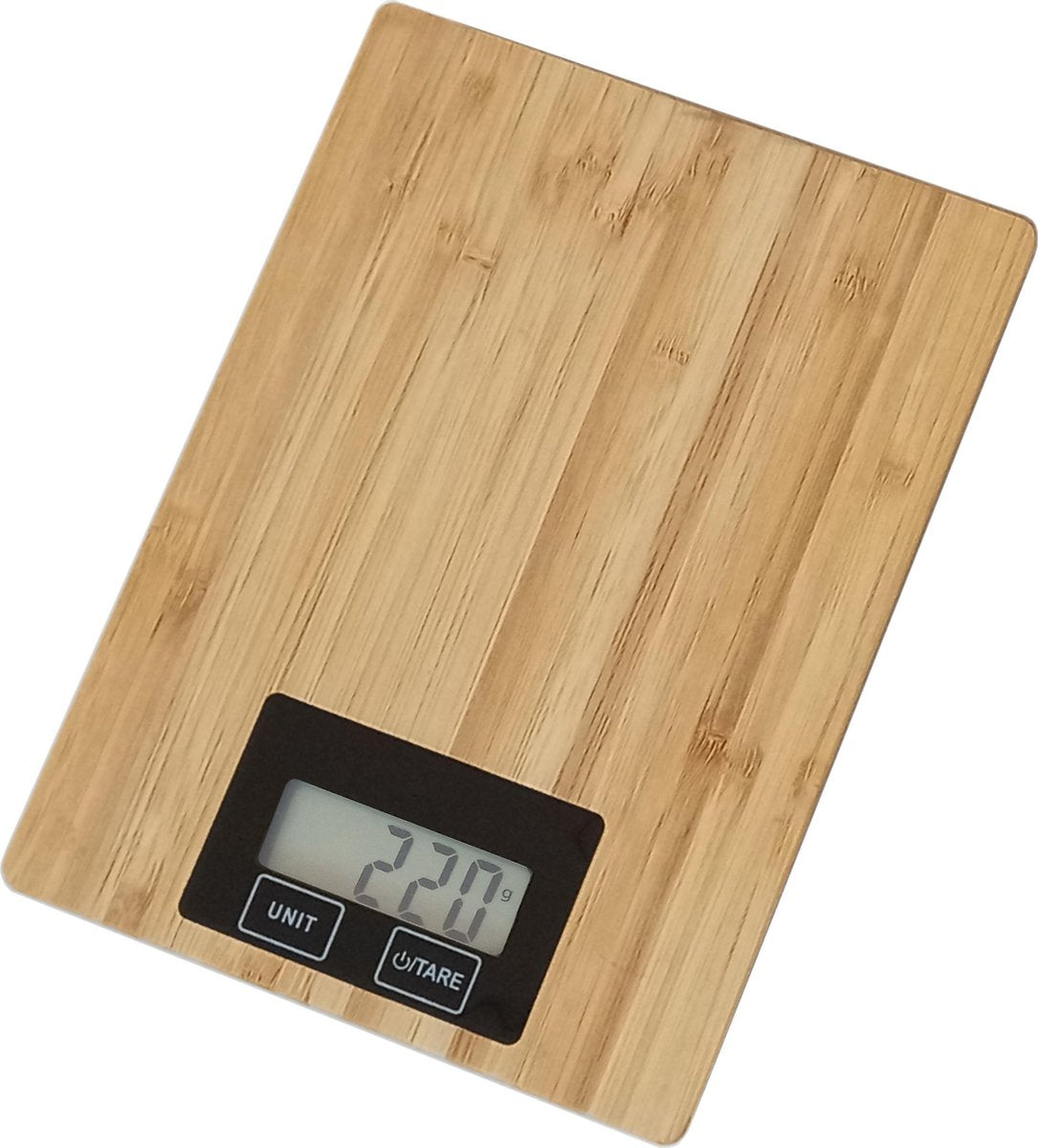 Platinet Omega Omega digitale Küchenwaage – inkl. Batterien – bis 5 kg – Präzisions-Küchenwaage – LCD-Display – Bambus