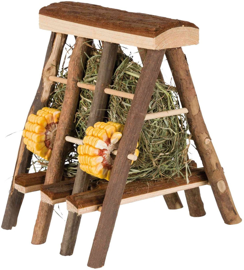 Trixie Heuraufe Rindenholz – Ringelblume, 17x17x20 cm – geeignet für Nagetiere, Kaninchen und Meerschweinchen