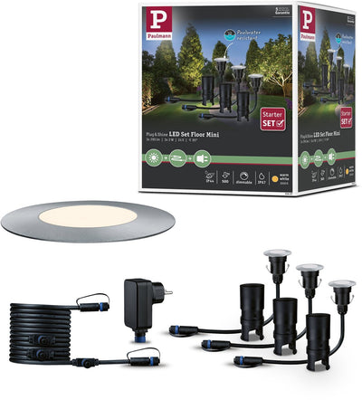 Paulmann Plug Shine LED Bodeneinbauleuchte Floor Mini Basisset IP67 3000K 3x2,5W 21VA Silber