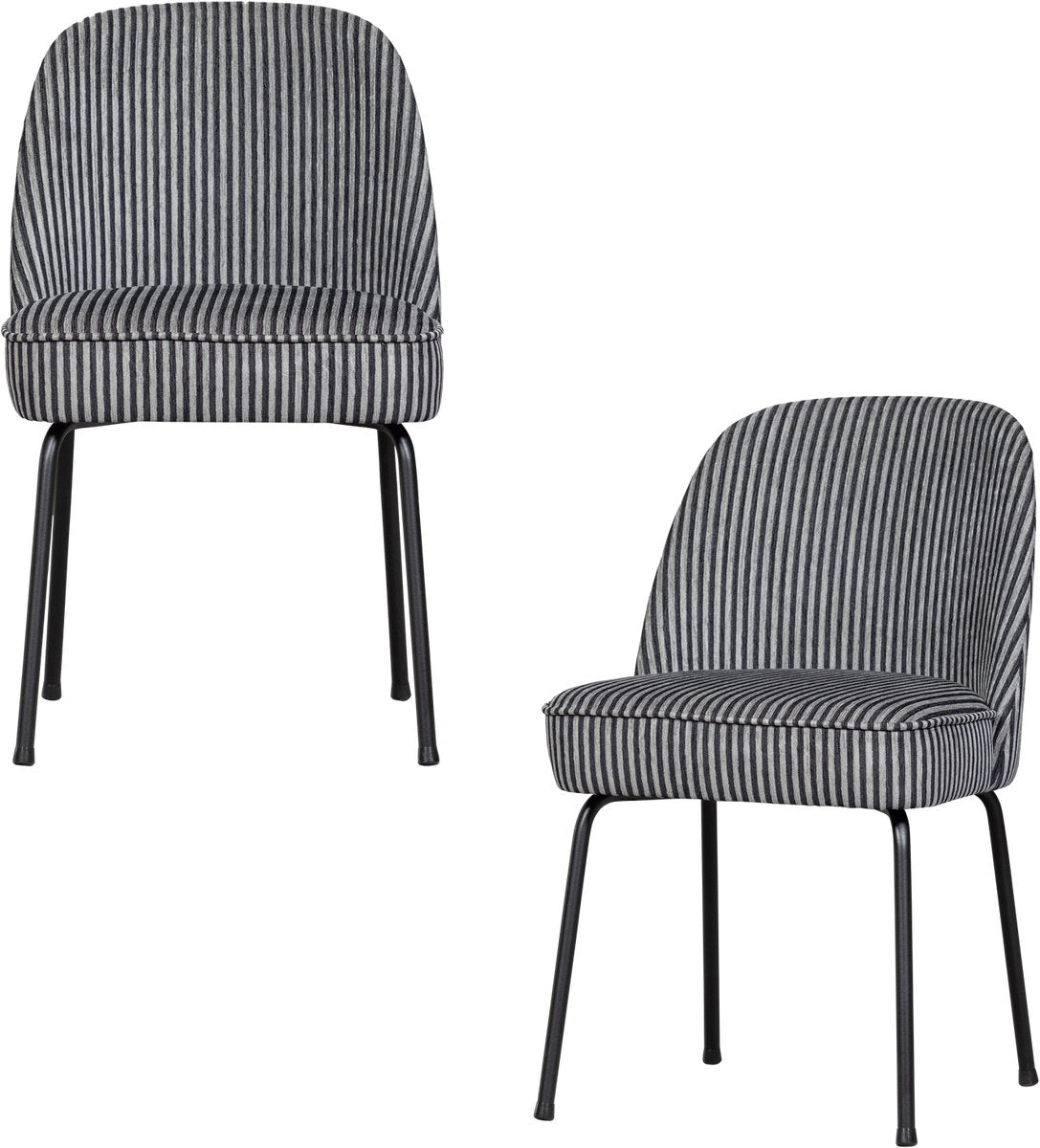 Woood Vogue Esszimmerstühle – gewebter Stoff mit Streifen – Schwarzgrau – 2er-Set
