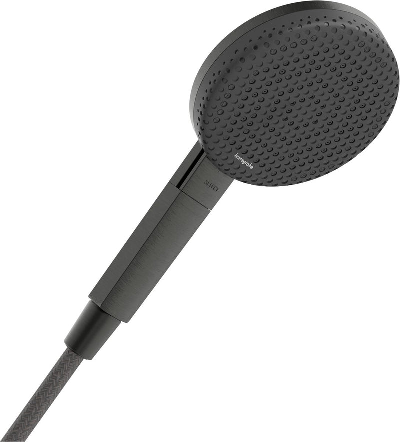 Hansgrohe Raindance Alive Select S – Handbrause – Ecosmart Wassersparen – Auswahlknopfsteuerung – 125 mm Größe – 3 Strahlfunktionen – gebürstetes schwarzes Chrom