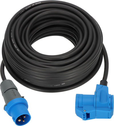 Brennerstuhl CEE-Camping-Verlängerungskabel 10m Kabel in Schwarz (CEE-Stecker und Winkelkupplung inkl. Schutzkontakt-Kombisteckdose, 230V 16A, für den dauerhaften Außeneinsatz, Made in Germany)