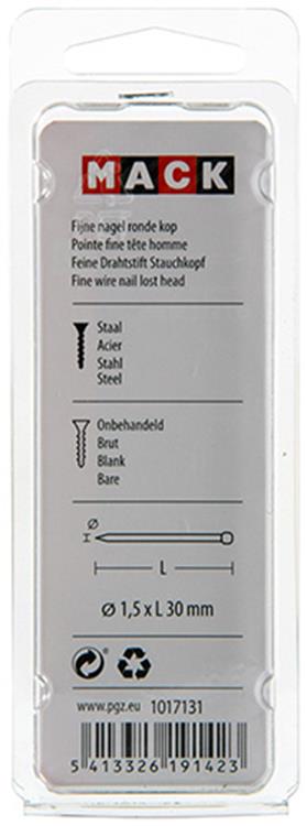Mack 1017131 – feiner Nagel mit rundem Kopf, 85 g, 1,5 x 30 mm | 5 Stück