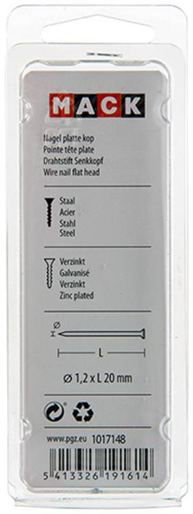 Mack 1017148 - Nagel Flachkopf Stahl verzinkt 100 gr 1,2 x 20 mm | 5 Stück
