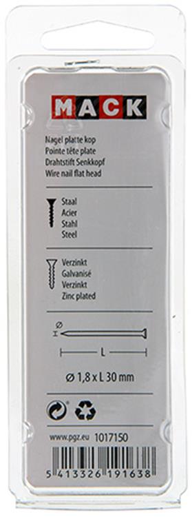 Mack 1017150 – Nagel mit flachem Kopf, verzinkter Stahl, 100 g, 1,8 x 30 mm | 5 Stück