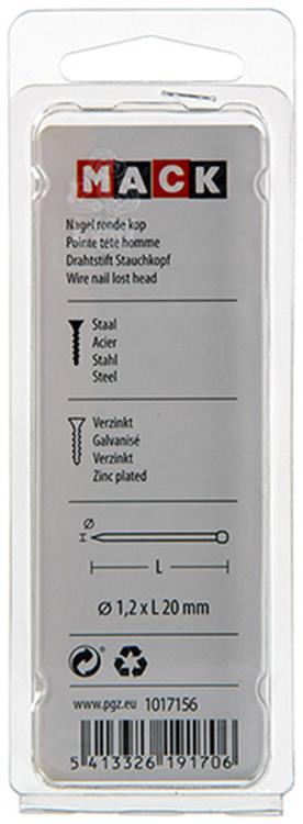 Mack 1017156 – Rundkopfnagel aus verzinktem Stahl, 100 g, 1,2 x 20 mm | 5 Stück