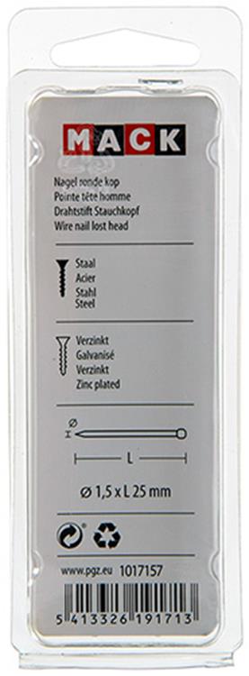 Mack 1017157 – Rundkopfnagel aus verzinktem Stahl, 100 g, 1,5 x 25 mm | 5 Stück