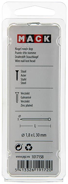 Mack 1017158 – Rundkopfnagel aus verzinktem Stahl, 100 g, 1,8 x 30 mm | 5 Stück