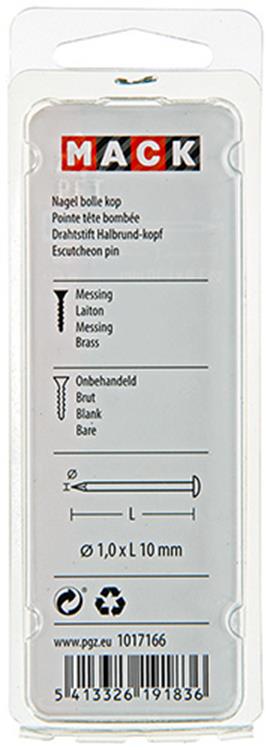 Mack 1017166 – Nagel konvexer Kopf Messing 20 gr 1,0 x 10 mm | 10 Stück