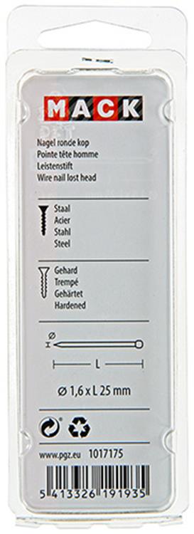 Mack 1017175 – Nagel Rundkopf Stahl gehärtet 45 Grad 1,6 x 25 mm | 10 Stück