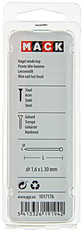 Mack 1017176 – Nagel Rundkopf Stahl gehärtet 45 Grad 1,6 x 30 mm | 10 Stück