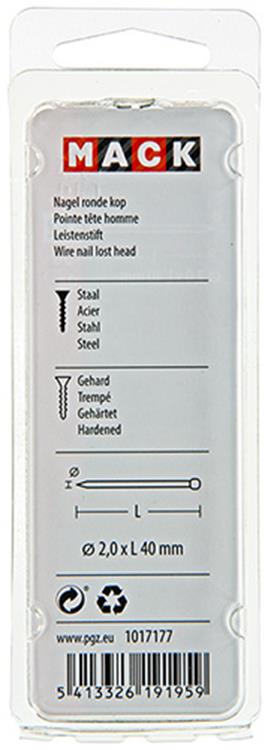 Mack 1017177 – Nagel Rundkopf Stahl gehärtet 50 Grad 2,0 x 40 mm | 10 Stück