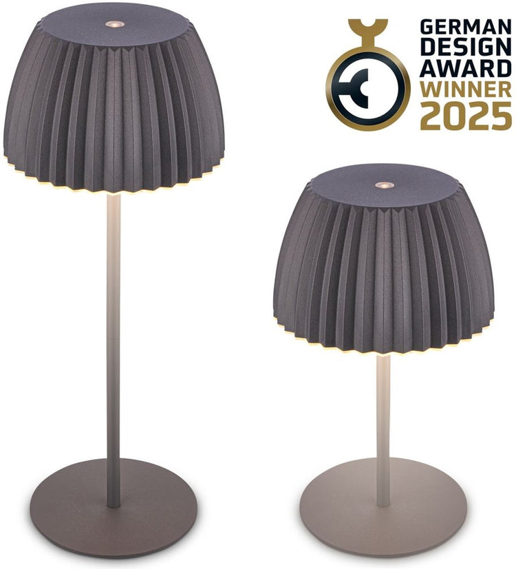 B.k.licht Briloner Champ – wiederaufladbare Tischleuchte – kabellose Lampe – Touch-dimmbar – für drinnen und draußen – Gewinner des Deutschen Designpreises 2025 – Anthrazit – ø14,5 x 36,5 cm