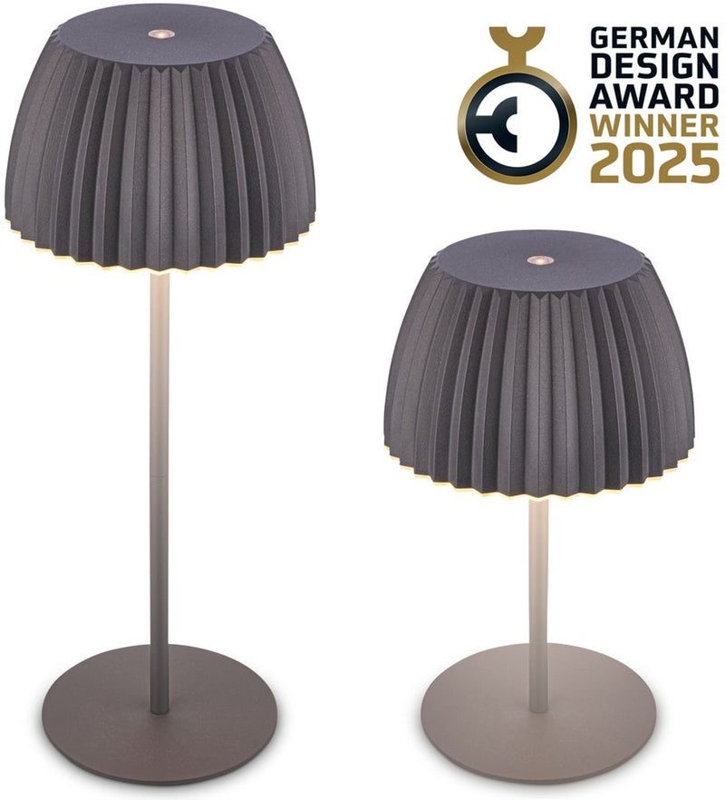 B.k.licht Briloner Champ – wiederaufladbare Tischleuchte – kabellose Lampe – Touch-dimmbar – für drinnen und draußen – Gewinner des Deutschen Designpreises 2025 – Anthrazit – ø14,5 x 36,5 cm