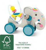 Kleiner Fußholz -Push -Figur Elefant mit Motorpiral - afbeelding 1