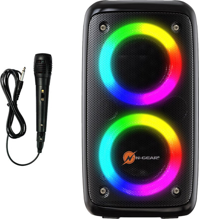 N-Gear LGP 23m – kabelloser Bluetooth-Partylautsprecher – Karaoke-Set – 1 Mikrofon – Disco-Beleuchtung