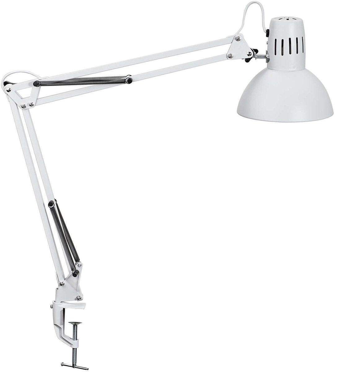 Maul Arbeitszimmer-Schreibtischlampe – LED – Metall – weiß – Tischlampe mit Klemme – E27-Fassung