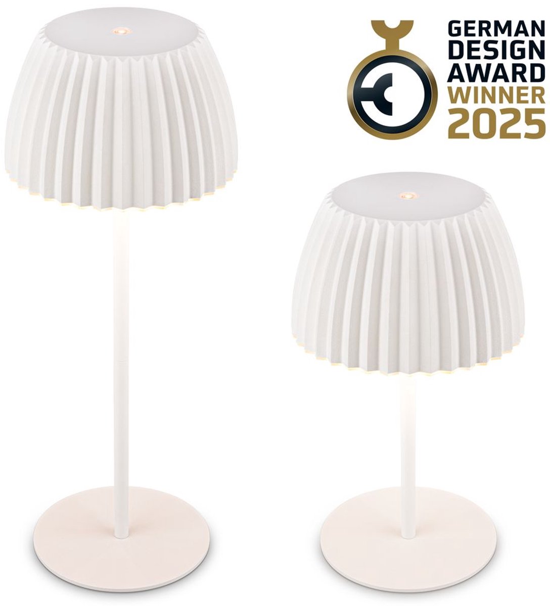 B.k.licht Briloner Champ – wiederaufladbare Tischleuchte – kabellose Lampe – Touch-dimmbar – für drinnen und draußen – Gewinner des Deutschen Designpreises 2025 – weiß – ø14,5 x 36,5 cm