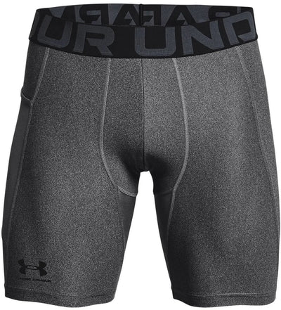Under Armour UA HG Armour Shorts – Graue Herren-Sporthose – Carbon Heather – Schwarz