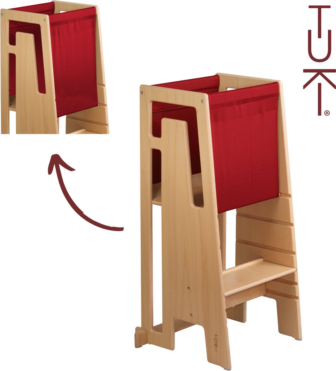 Tuki® Discovery Canvas Burgunderrot – Lernturm – Montessori-Lernturm – Lernturm Küchenhelfer – Lernturm – 360°-Absturzsicherung – Lernturm-Zubehör – Burgunderrot