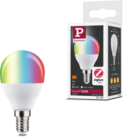 Paulmann Standard 230V Smart Home ZigBee 3.0 LED Kugellampe E14 470LM 5W RGBW+ Dimmbar matt