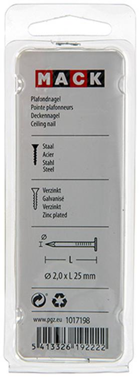 Mack 1017198 – Deckennagel aus verzinktem Stahl 90 g 2,0 x 25 mm | 5 Stück