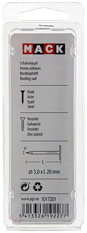 Mack 1017201 – Schiefernagel Stahl verzinkt 100 gr 3,0 x 20 mm | 5 Stück
