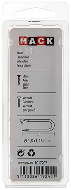 Mack 1017207 – Klammerstahl verzinkt 75 g 1,8 x 15 mm | 5 Stück