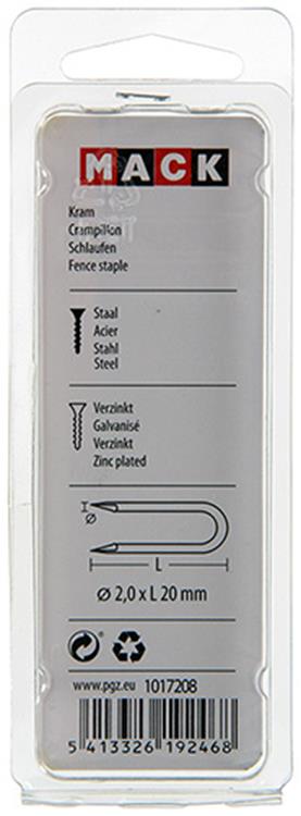 Mack 1017208 – Klammerstahl verzinkt 80 gr 2,0 x 20 mm | 5 Stück