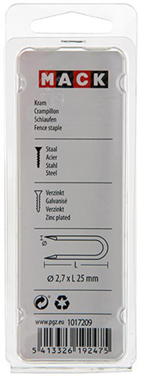 Mack 1017209 – Klammerstahl verzinkt 90 gr 2,7 x 25 mm | 5 Stück