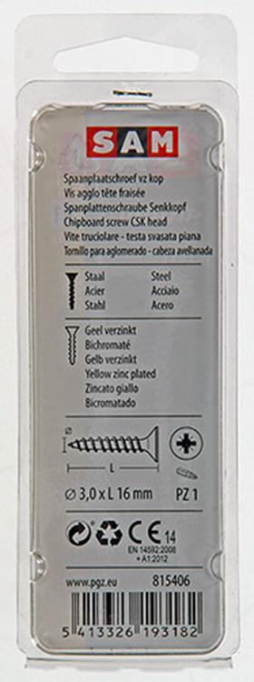 Mack 1017216 - Spanplattenschraube mit Kopf gelb plattiert 50 Stück 3,0 x 16 mm | 10 Stück