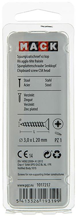Mack 1017217 - Spanplattenschraube mit Kopf gelb plattiert 45 Stück 3,0 x 20 mm | 10 Stück