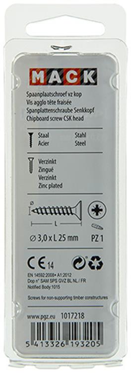 Mack 1017218 - Spanplattenschraube mit Kopf gelb 40 Stück 3,0 x 25 mm | 10 Stück