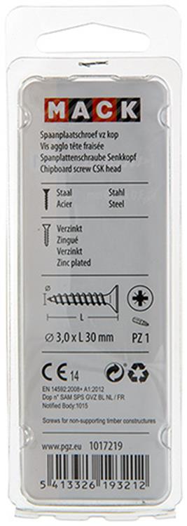 Mack 1017219 - Spanplattenschraube mit Kopf gelb plattiert 35 Stück 3,0 x 30 mm | 10 Stück