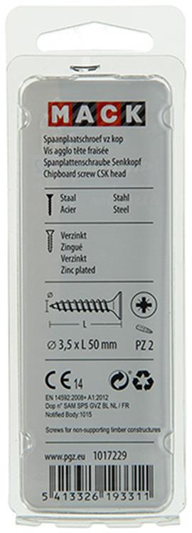 Mack 1017229 - Spanplattenschraube mit Kopf gelb plattiert 14 Stück 3,5 x 50 mm | 10 Stück
