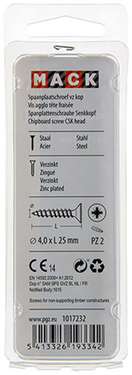 Mack 1017232 - Spanplattenschraube mit Kopf vergilbt 25 Stück 4,0 x 25 mm | 10 Stück