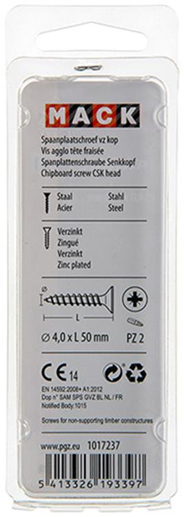 Mack 1017237 - Spanplattenschraube mit Kopf vergilbt 15 Stück 4,0 x 50 mm | 10 Stück