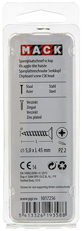 Mack 1017256 - Spanplattenschraube mit Kopf gelb plattiert 11 Stück 5,0 x 45 mm | 10 Stück