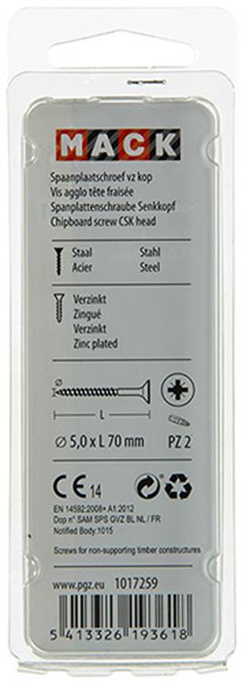 Mack 1017259 – Spanplattenschraube mit Kopf gelb beschichtet. 7 Stück 5,0 x 70 mm | 10 Stück