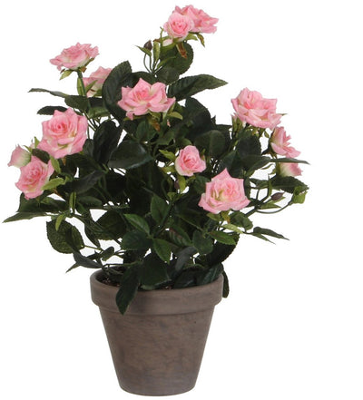 Glimmerdekorationen Kunstpflanze – Rosen – rosa – im grauen Topf – 33 cm – künstliche Rose