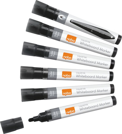 Nobo Whiteboard-Marker mit flüssiger Tinte und runder Spitze – 10er-Pack – Schwarz