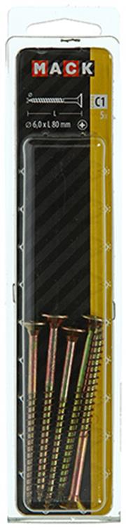 Mack 1017265 – Spanplattenschraube mit Kopf gelb beschichtet. 5 Stück 6,0 x 80 mm | 5 Stück