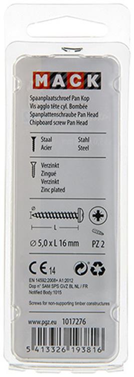Mack 1017276 - Spanplattenschraube Zylinderkopf gelb plattiert 25 Stück 5,0 x 16 mm | 10 Stück