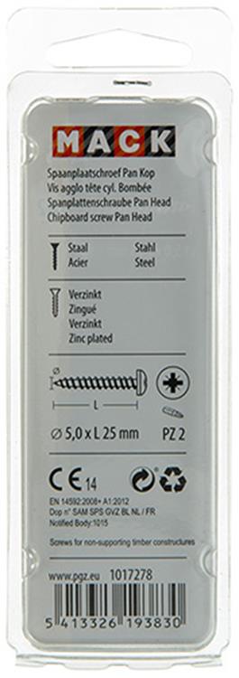 Mack 1017278 - Spanplattenschraube Zylinderkopf gelb plattiert 18 Stück 5,0 x 25 mm | 10 Stück
