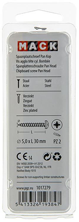 Mack 1017279 - Spanplattenschraube Zylinderkopf gelb plattiert 15 Stück 5,0 x 30 mm | 10 Stück
